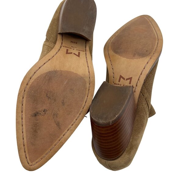 MARC FISHER Perforated Suede Ankle Boots Womens Size 6.5 Brown Pointed Toe Stack - Picture 7 of 8